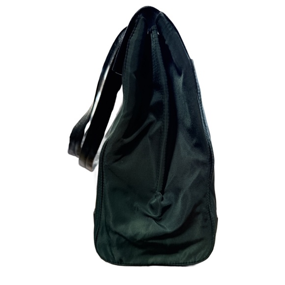 Prada Black and Green Leather and Nylon Shoulder Bag